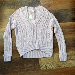 Aeropostale V-Neck Cable Knit Sweater - Soft Lavender